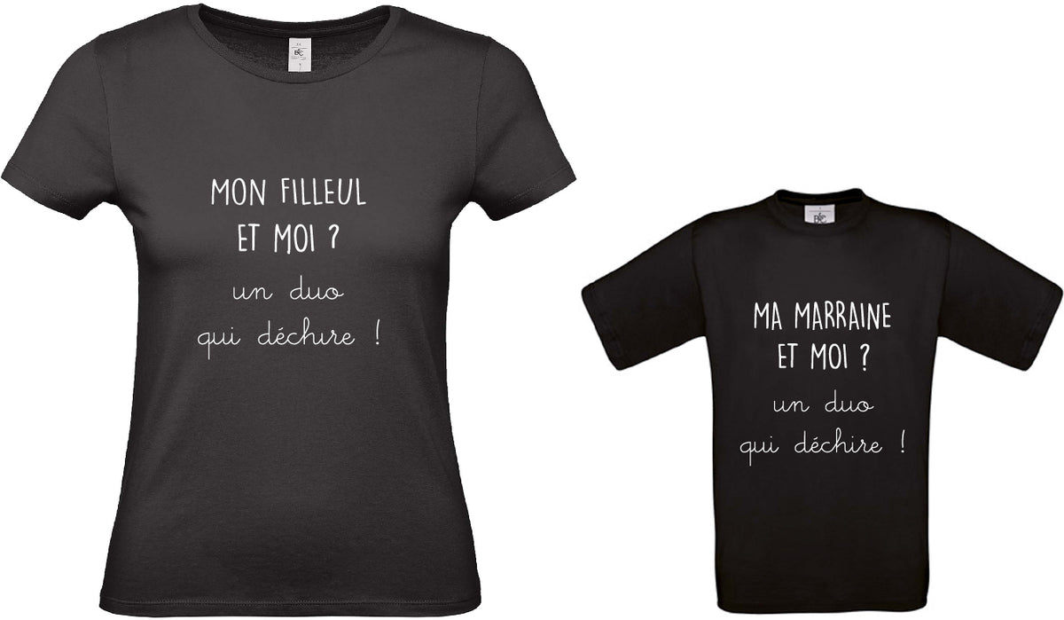 Duo t-shirts Marraine Filleul(e) - Pas touche ! - Calinoos